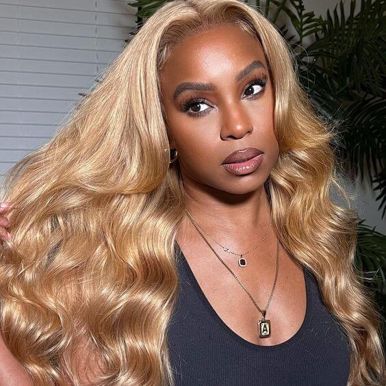 QVR #27 Honey Blonde Colored Wig Body Wave 4x4/5x5/13x4 Transparent Lace Wig Human Hair Wigs - Image 3