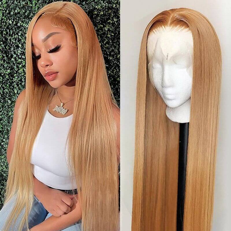 QVR #27 Honey Blonde Colored Wig Body Wave 4x4/5x5/13x4 Transparent Lace Wig Human Hair Wigs - Image 6