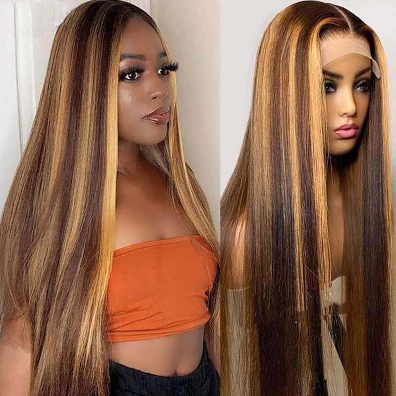 QVR 4x4 Lace Closure Human Hair Wigs Straight Piano Human Hair Wig - Image 5