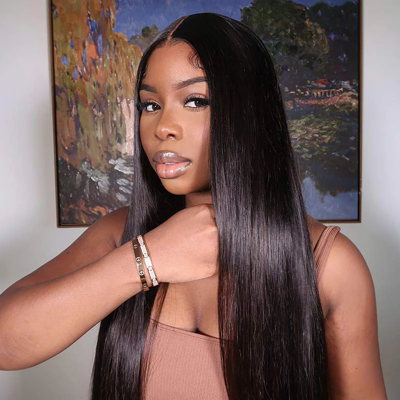 QVR 7x5 Glueless Lace Straight Wig With Pre Plucked Hairline 180% Density - Image 2
