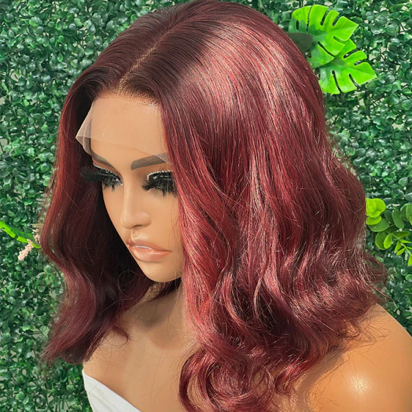 QVR 99J Burgundy Color Hair Short Bob Wigs Body Wave Human Hair Wigs Short Lace Wigs - Image 2