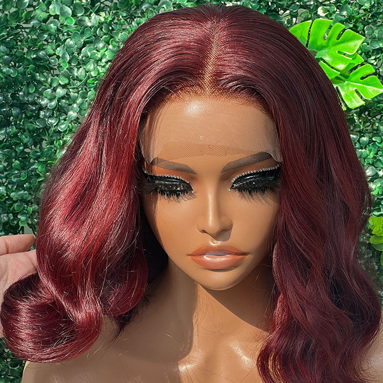 QVR 99J Burgundy Color Hair Short Bob Wigs Body Wave Human Hair Wigs Short Lace Wigs - Image 3