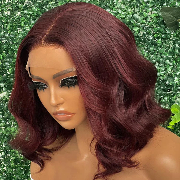 QVR 99J Burgundy Color Hair Short Bob Wigs Body Wave Human Hair Wigs Short Lace Wigs - Image 4