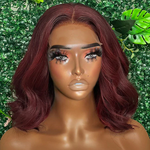 QVR 99J Burgundy Color Hair Short Bob Wigs Body Wave Human Hair Wigs Short Lace Wigs - Image 5