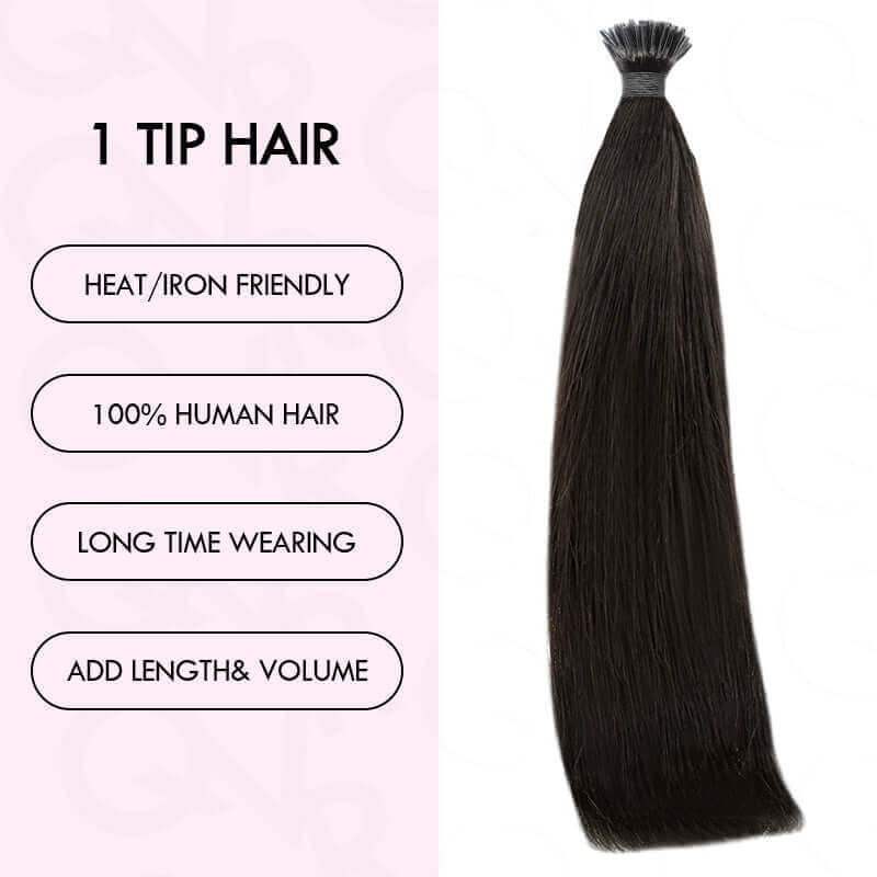 QVR Silk Straight I Tip Hair Extensions Natural Black Human Hair - Image 8