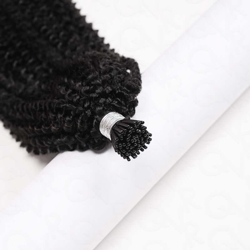 QVR Afro Kinky Curly I Tip Hair Extensions Natural Black Human Hair - Image 3