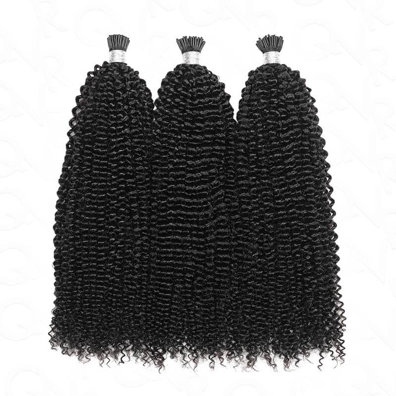 QVR Afro Kinky Curly I Tip Hair Extensions Natural Black Human Hair - Image 5
