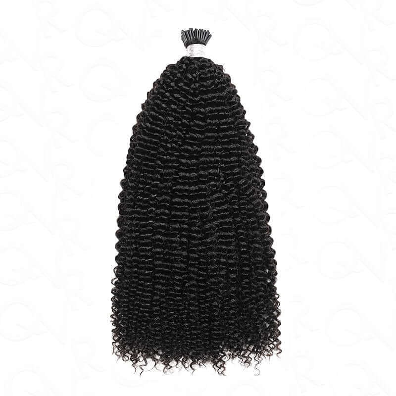 QVR Silk Straight I Tip Hair Extensions Natural Black Human Hair - Image 9