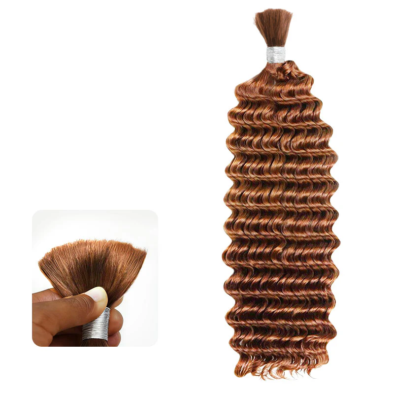 QVR Hightlight #1B+#30 Boho Knotless Braids Human Bulk Hair Deep Wave Human Braiding Hair Extensions - Image 5