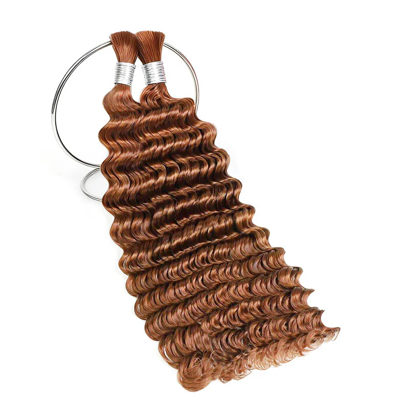 QVR Auburn Brown #30 Boho Knotless Braids Human Bulk Hair Deep Wave Human Braiding Hair Extensions - Image 2
