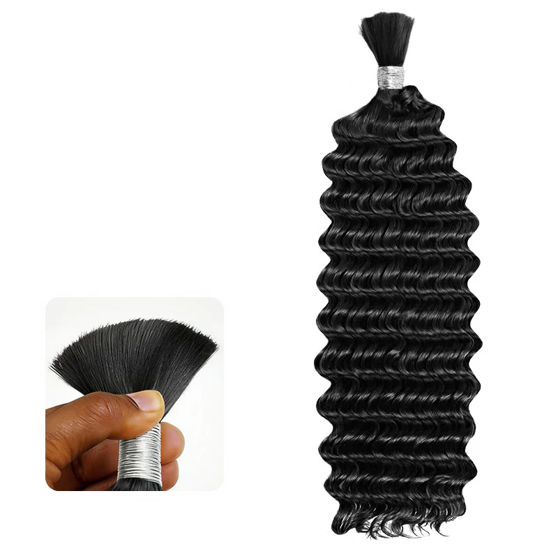 QVR Hightlight #1B+#30 Boho Knotless Braids Human Bulk Hair Deep Wave Human Braiding Hair Extensions - Image 4
