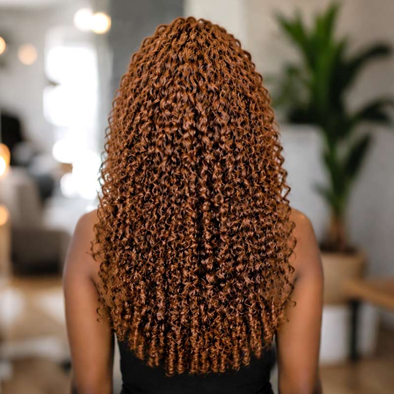 QVR Auburn Brown #30 Feather Crochet Human Hair Burmese Curly Crochet Weave Hair Extensions - Image 3