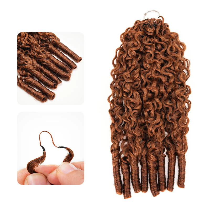 QVR Auburn Brown #30 Feather Crochet Human Hair Burmese Curly Crochet Weave Hair Extensions - Image 4