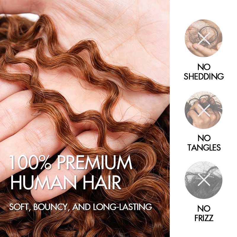 QVR Auburn Brown #30 Feather Crochet Human Hair Burmese Curly Crochet Weave Hair Extensions - Image 8