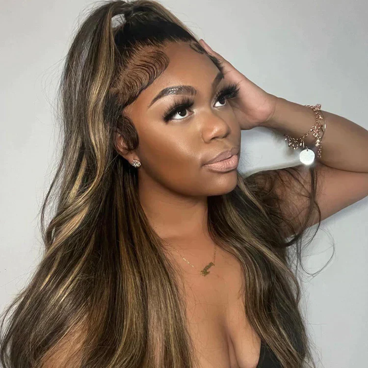 QVR Balayage Highlight Color 4x4 Transparent Lace Closure Invisible knots Pre-Plucked Body Wave Wig - Image 6