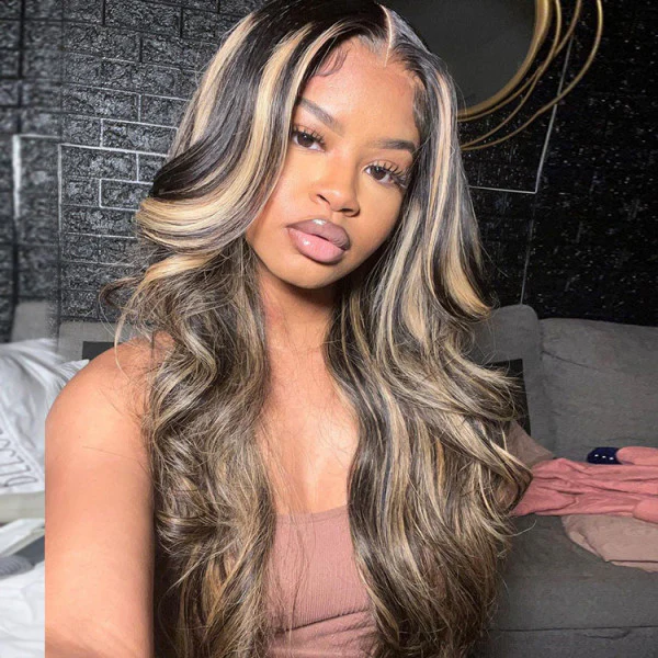 QVR Balayage Highlight Colored 13x4 Lace Frontal Wigs Body Wave/Straight Human Hair Wigs - Image 6