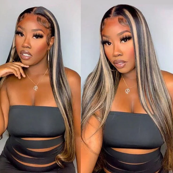 QVR Balayage Highlight Colored 13x4 Lace Frontal Wigs Body Wave/Straight Human Hair Wigs - Image 9