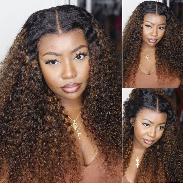 QVR Glueless Pre-cut Curly 13x4 Lace Frontal Human Hair Wigs Highlight Balayage Color Wigs Beginner Friendly - Image 4