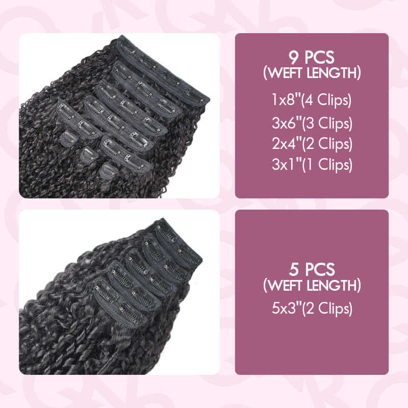 QVR Best 9PCS Weft Clip In Hair Extensions 5PCS Volumizer Ramen Curl Clip In Human Hair - Image 6