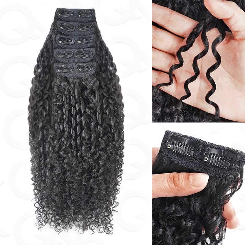 QVR Best 9PCS Weft Clip In Hair Extensions 5PCS Volumizer Ramen Curl Clip In Human Hair - Image 7