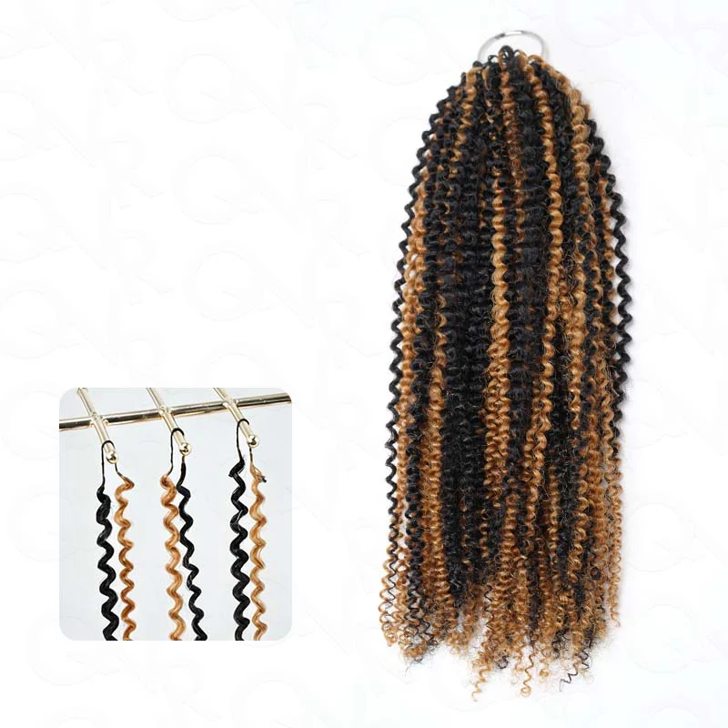 QVR Blonde Highlight Feather Crochet Human Hair #P1B/27 Afro Kinky Curly Machine Made Crochet Weave Hair Extensions