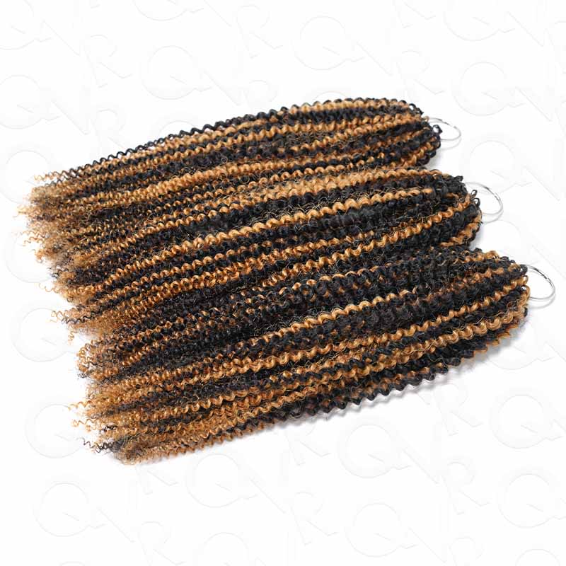 QVR Blonde Highlight Feather Crochet Human Hair #P1B/27 Afro Kinky Curly Machine Made Crochet Weave Hair Extensions - Image 3