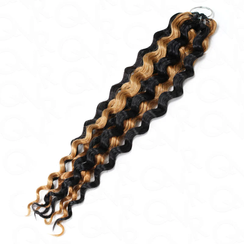 QVR Blonde Highlight Feather Crochet Human Hair #P1B/27 Water Wave Machine Made Crochet Weave Hair Extensions - Image 10