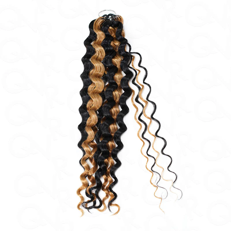 QVR Blonde Highlight Feather Crochet Human Hair #P1B/27 Water Wave Machine Made Crochet Weave Hair Extensions - Image 2