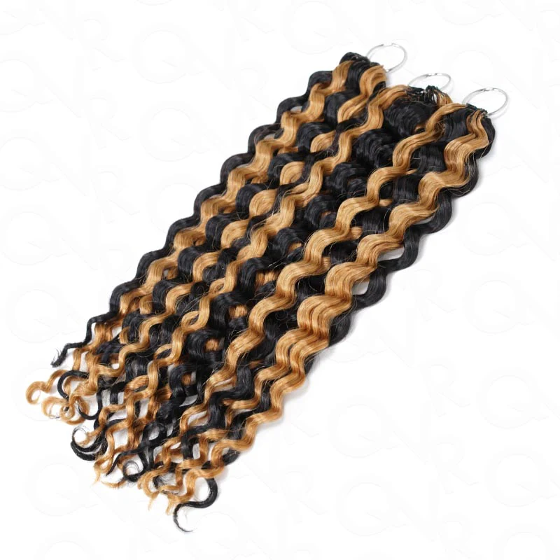 QVR Blonde Highlight Feather Crochet Human Hair #P1B/27 Water Wave Machine Made Crochet Weave Hair Extensions - Image 3