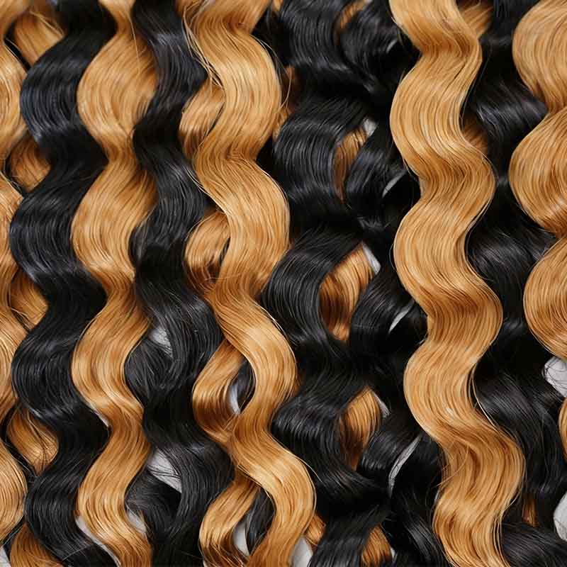 QVR Blonde Highlight Feather Crochet Human Hair #P1B/27 Water Wave Machine Made Crochet Weave Hair Extensions - Image 6
