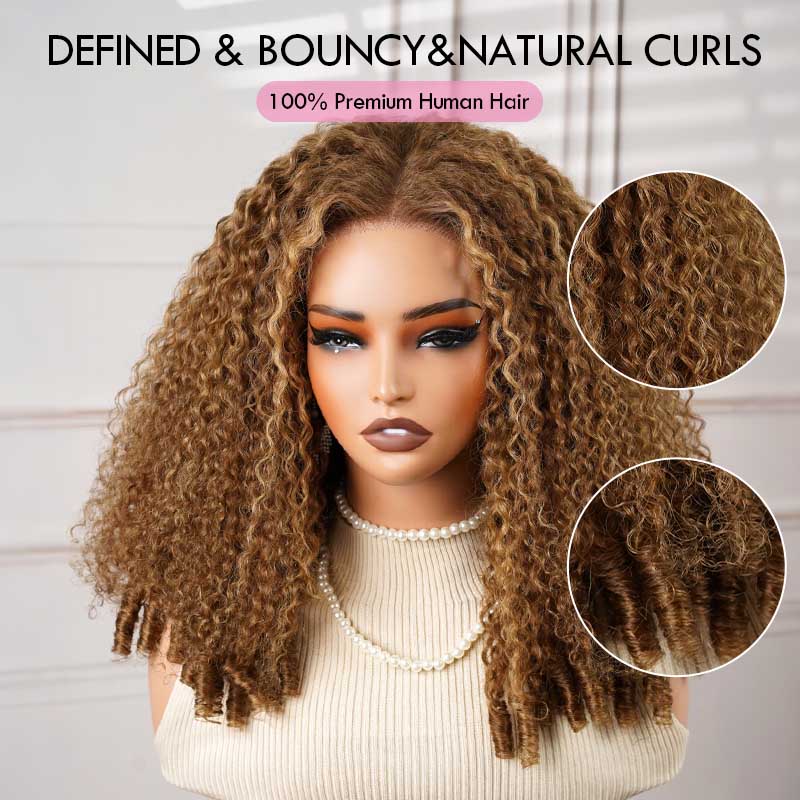 QVR Blonde Highlight #P6/27 Burmese Curly Glueless 5X5 Pre-cut Lace Closure Human Hair Wigs 210% Density - Image 4