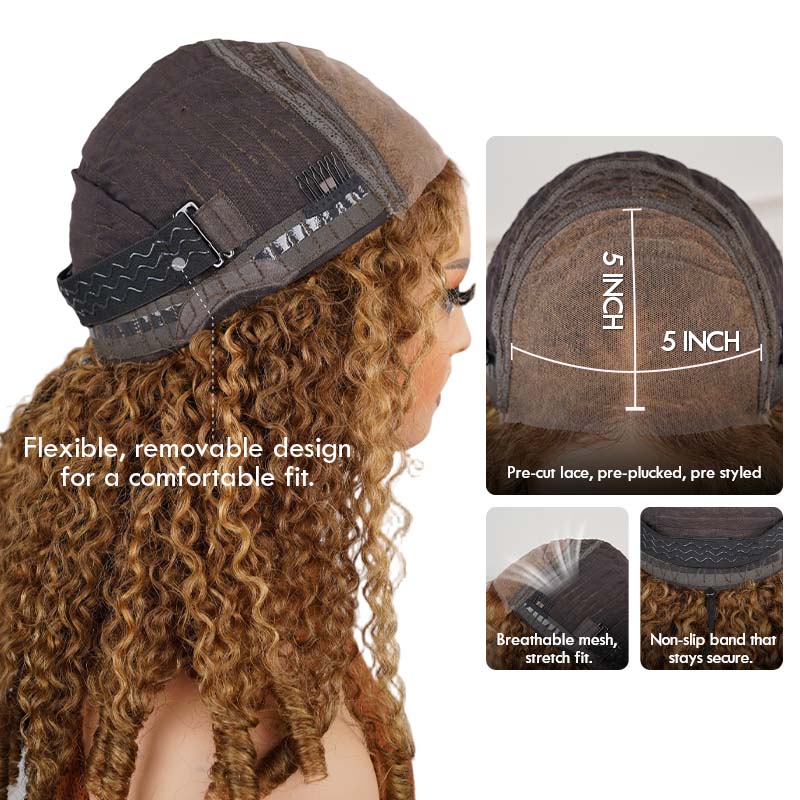 QVR Blonde Highlight #P6/27 Burmese Curly Glueless 5X5 Pre-cut Lace Closure Human Hair Wigs 210% Density - Image 6