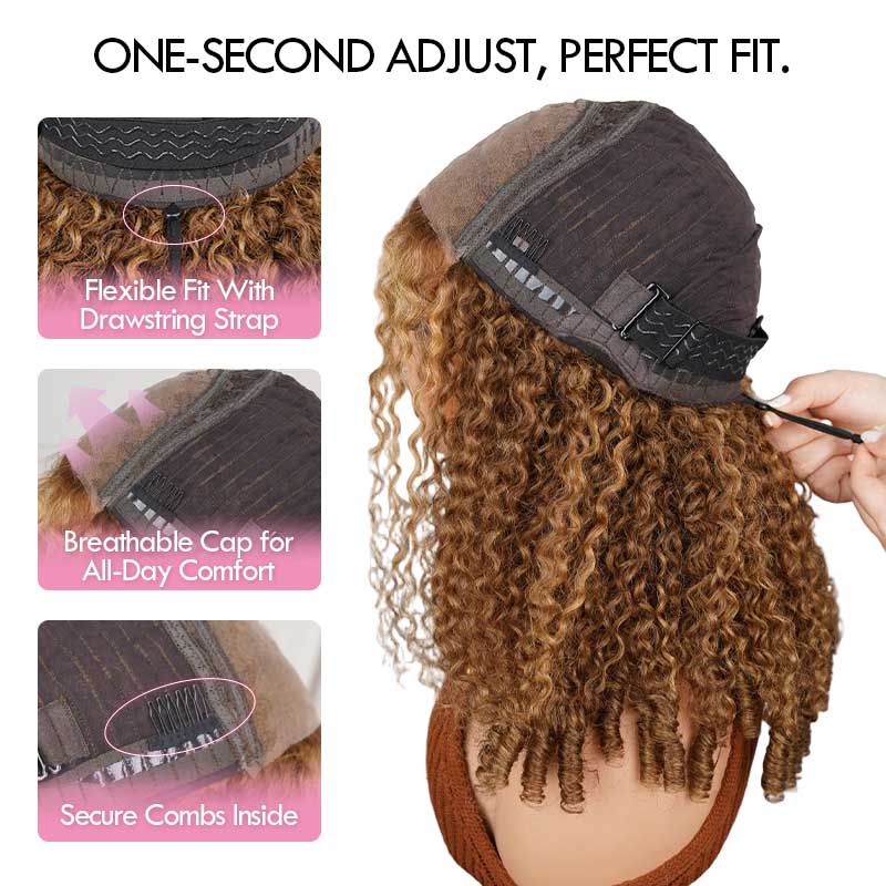 QVR Blonde Highlight #P6/27 Burmese Curly Glueless 5X5 Pre-cut Lace Closure Human Hair Wigs 210% Density - Image 7