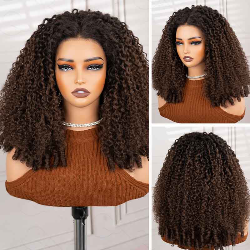 QVR Blonde Highlight #P6/27 Burmese Curly Glueless 5X5 Pre-cut Lace Closure Human Hair Wigs 210% Density - Image 8