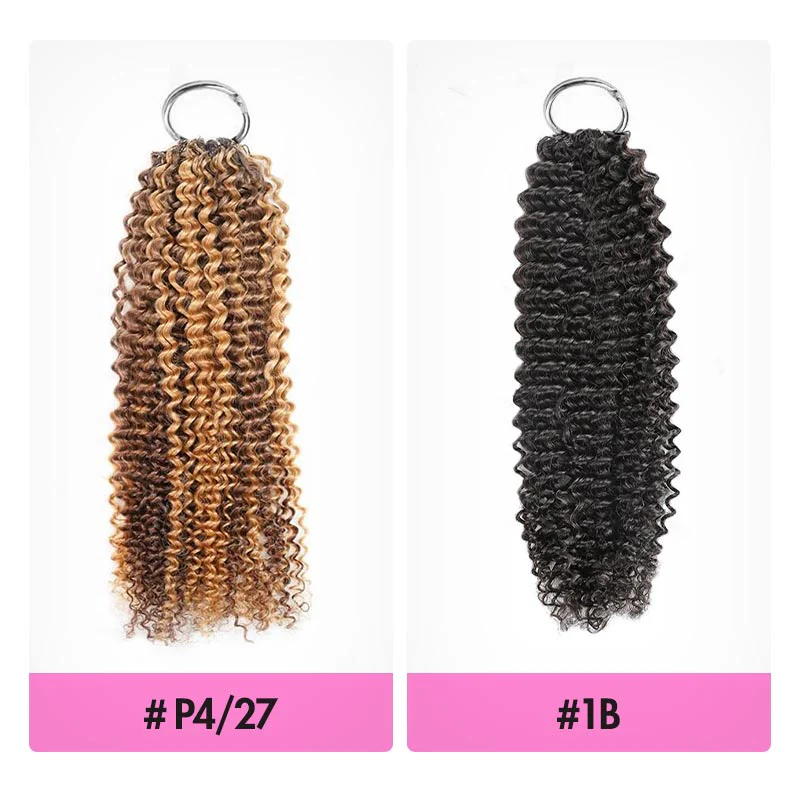 QVR Blonde Highlight Small Kinky Curly Feather Crochet Hair Machine Made Seamless Human Hair Extensions - Image 3