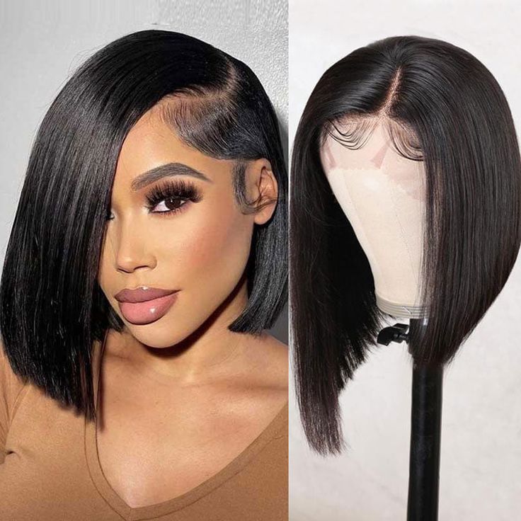 QVR Bob 13x4 Lace Frontal Wigs Brazilian Straight Black Virgin Human Hair Wigs - Image 2