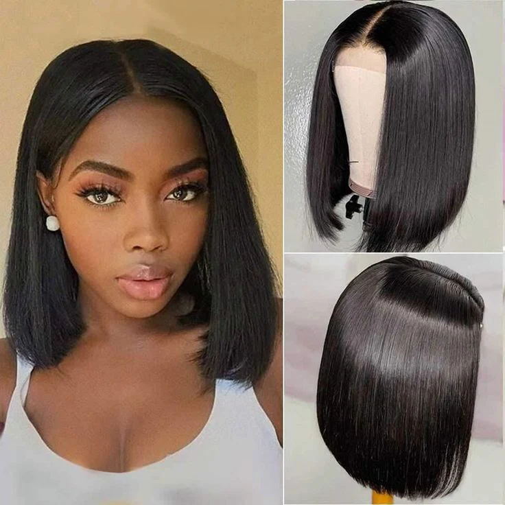 QVR Bob 13x4 Lace Frontal Wigs Brazilian Straight Black Virgin Human Hair Wigs - Image 5
