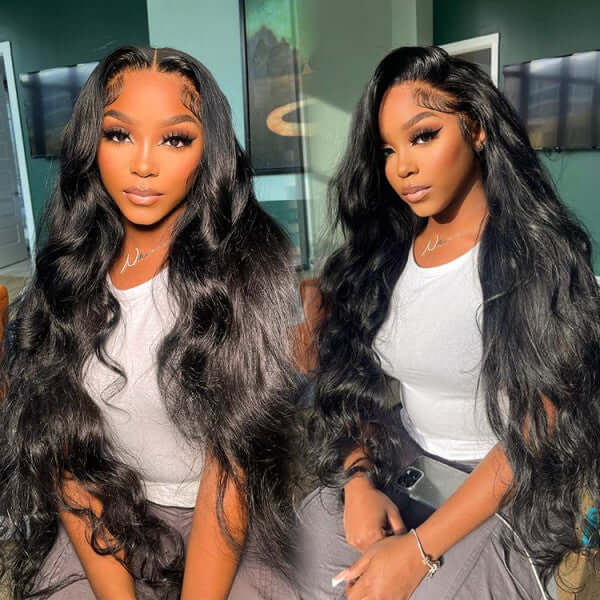 QVR Body Wave 13x4 Lace Frontal Wigs Free Part Long Wig 100% Human Hair