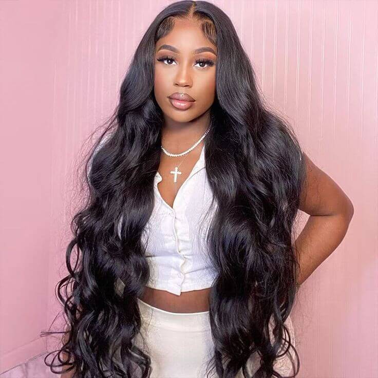 QVR Body Wave 13x4 Lace Frontal Wigs Free Part Long Wig 100% Human Hair - Image 2