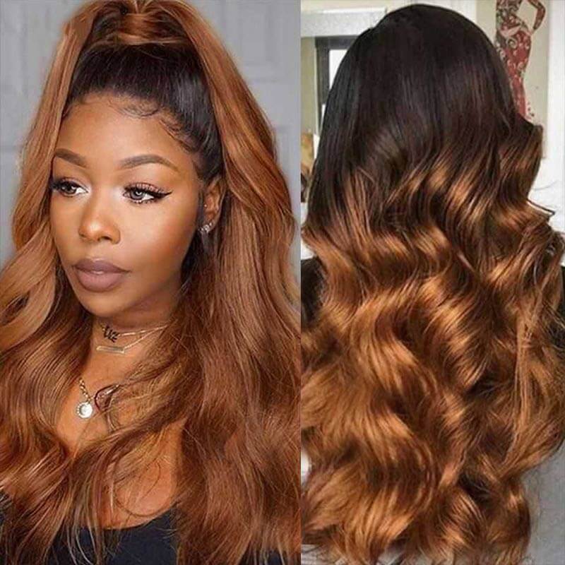 QVR Body Wave Hair 1B/30 Ombre Honey Brown Color Glueless 13x4 Lace Frontal Wig 100% Virgin Human Hair Wigs - Image 3