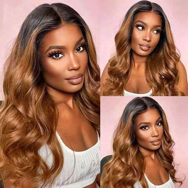 QVR Body Wave Hair 1B/30 Ombre Honey Brown Color Glueless 13x4 Lace Frontal Wig 100% Virgin Human Hair Wigs - Image 4
