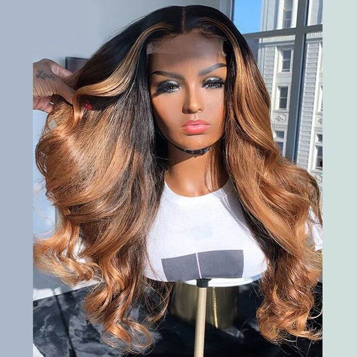 QVR Body Wave Hair 1B/30 Ombre Honey Brown Color Glueless 13x4 Lace Frontal Wig 100% Virgin Human Hair Wigs - Image 5