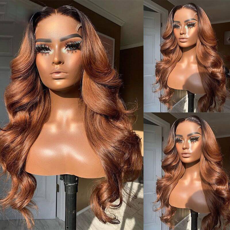 QVR Body Wave Hair 1B/30 Ombre Honey Brown Color Glueless 13x4 Lace Frontal Wig 100% Virgin Human Hair Wigs - Image 7