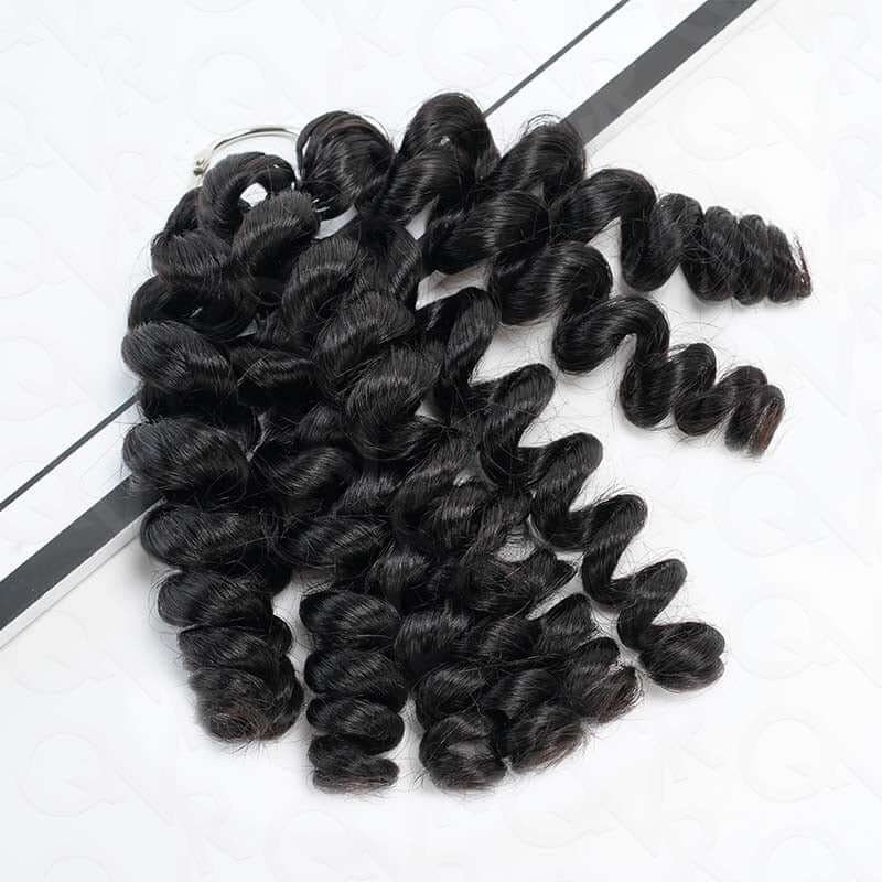 QVR Bouncy Curly Crochet Hair Natural Black Machine Made Feather Crochet Human Hair Extension - Image 2