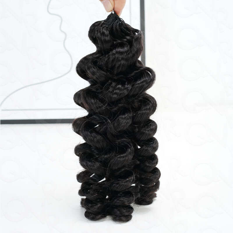 QVR Bouncy Curly Crochet Hair Natural Black Machine Made Feather Crochet Human Hair Extension - Image 3