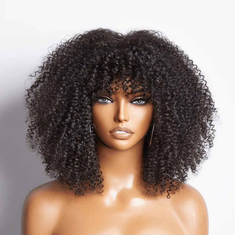 QVR Bouncy Curly Minimum Lace Short Bob Wigs Human Hair With Bangs - Image 3