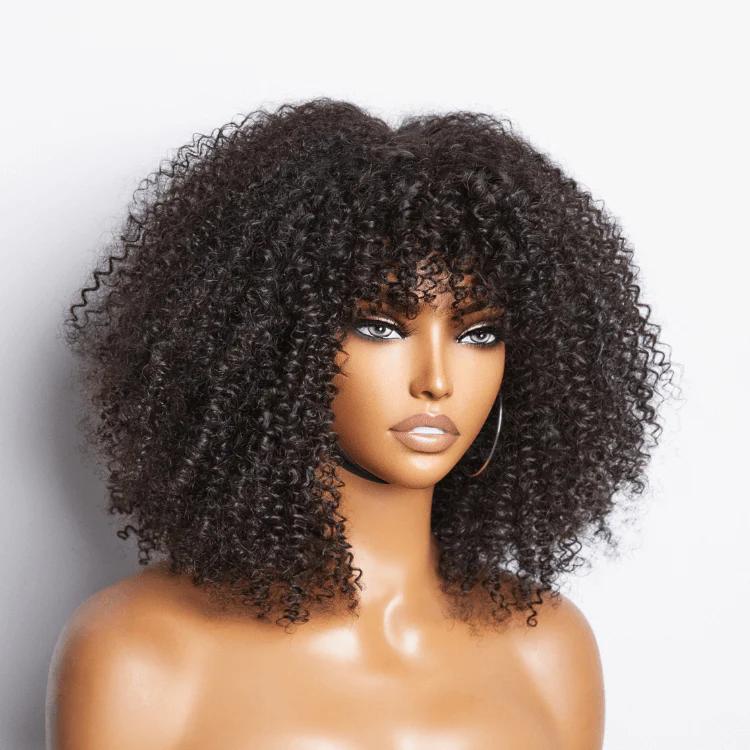 QVR Bouncy Curly Minimum Lace Short Bob Wigs Human Hair With Bangs - Image 4
