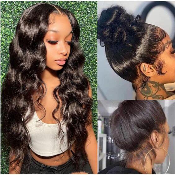 QVR Brazilian Body Wave Full Lace Wig Handmade Natural Black Human Hair Knotless Wigs - Image 3