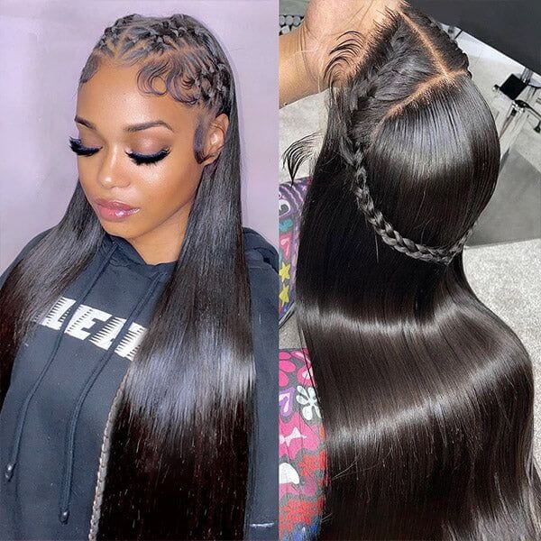QVR Brazilian Straight Full Lace Wig Handmade Natural Black Human Hair Knotless Wigs - Image 2