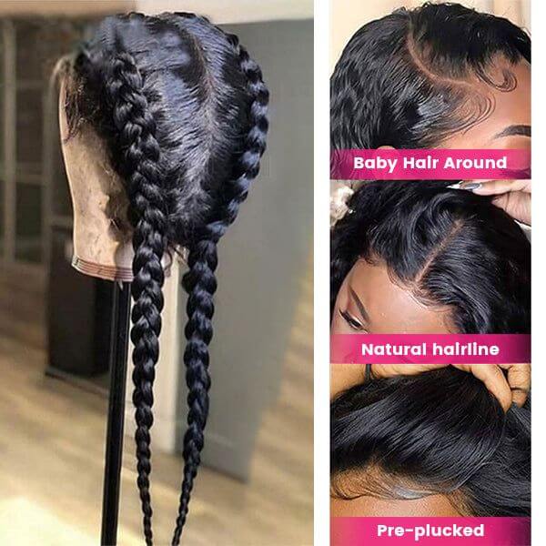 QVR Brazilian Straight Full Lace Wig Handmade Natural Black Human Hair Knotless Wigs - Image 5